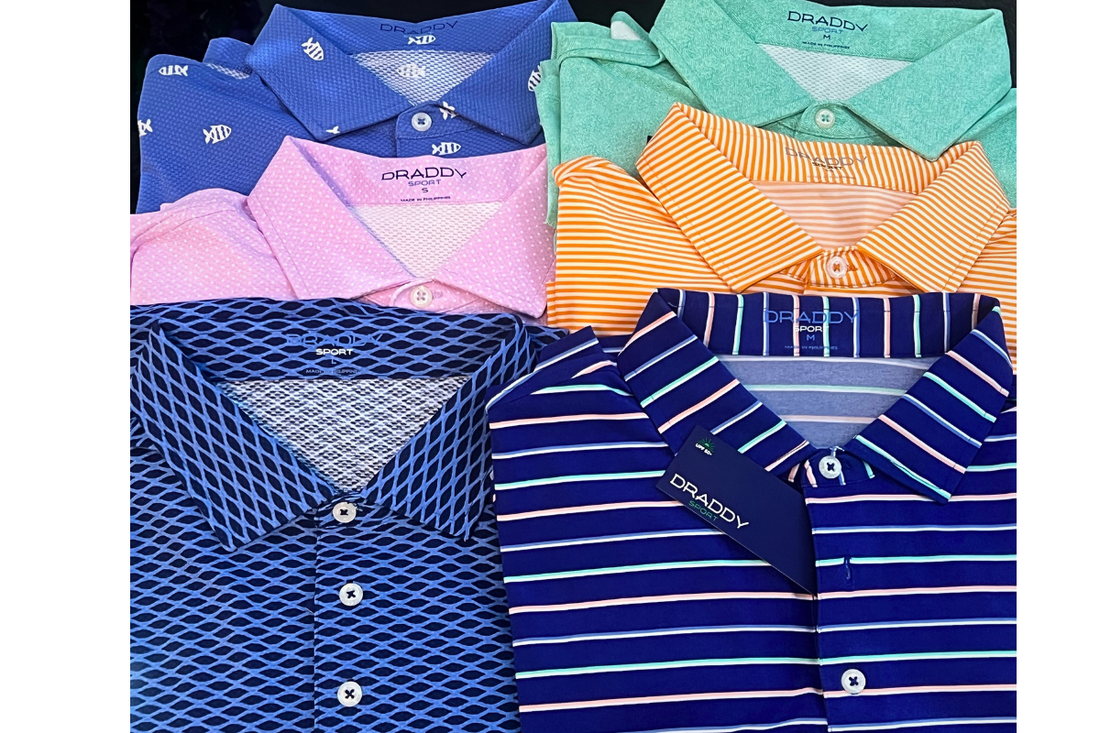 Picture of an array of colors and styles of B. Draddy Polo's