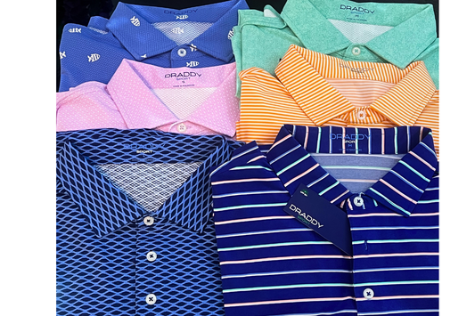 Picture of an array of colors and styles of B. Draddy Polo's